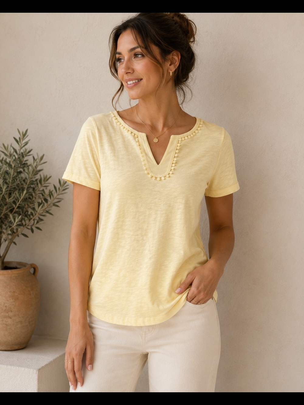 Talbots Pale Yellow V-Notch Short Sleeve Tee
